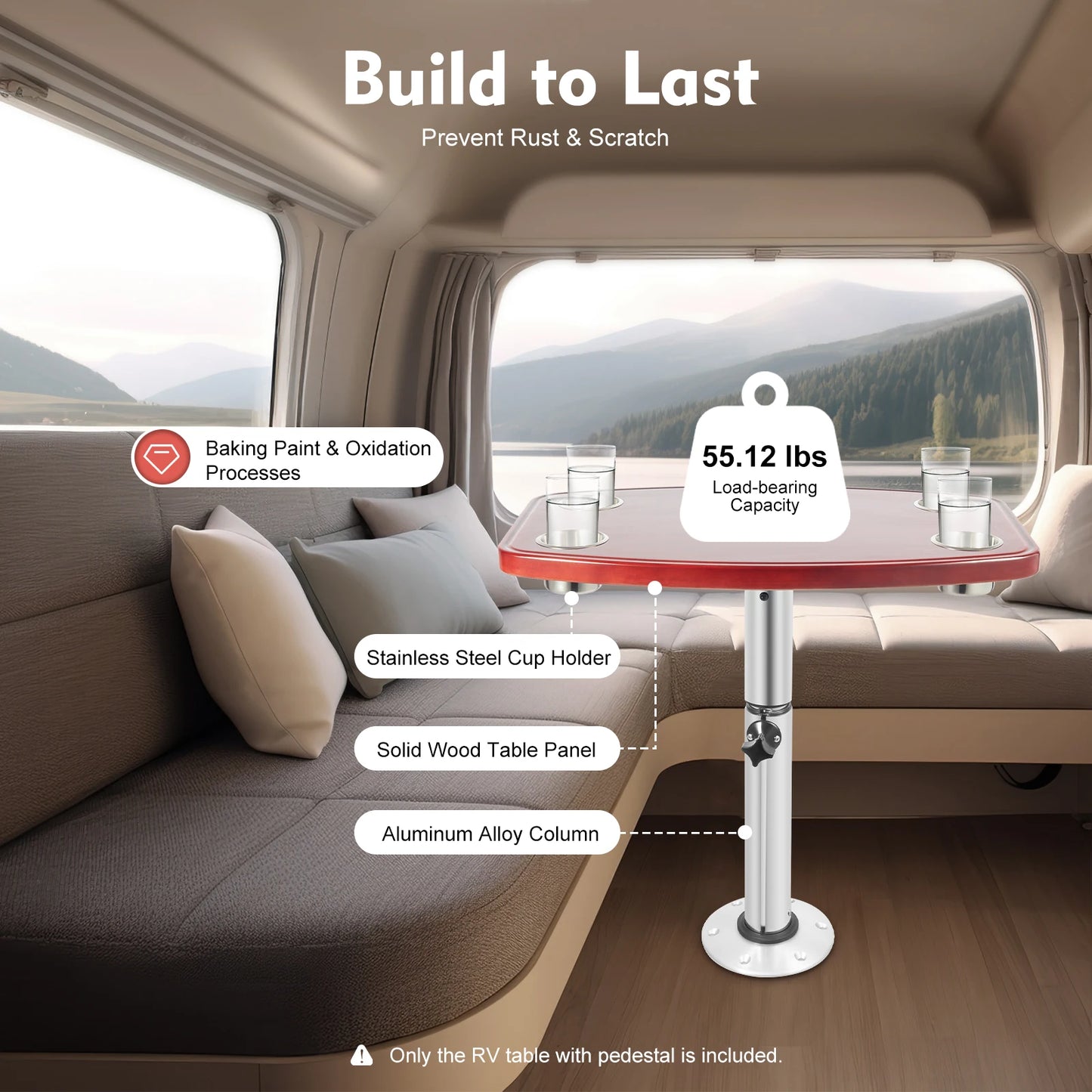 Telescopic Boat Table - Adjustable Height with 4 Cup Holders & Foldable Base - Marine-Grade Deck Table for Yachts, Boats