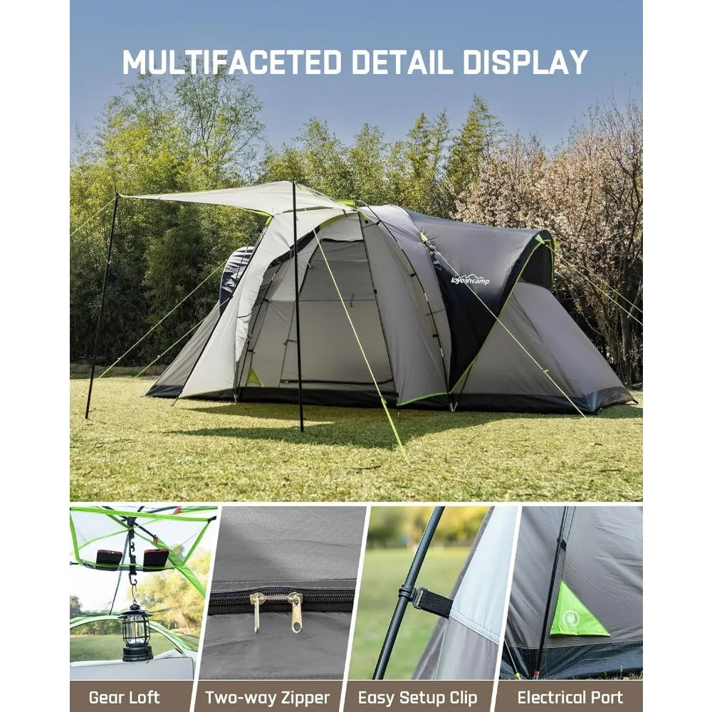 8 Person Larger Extended Dome Camping Tent with 3 Rooms, Waterproof Semi-Freestanding Family Outdoor Tent with Spacious Interior