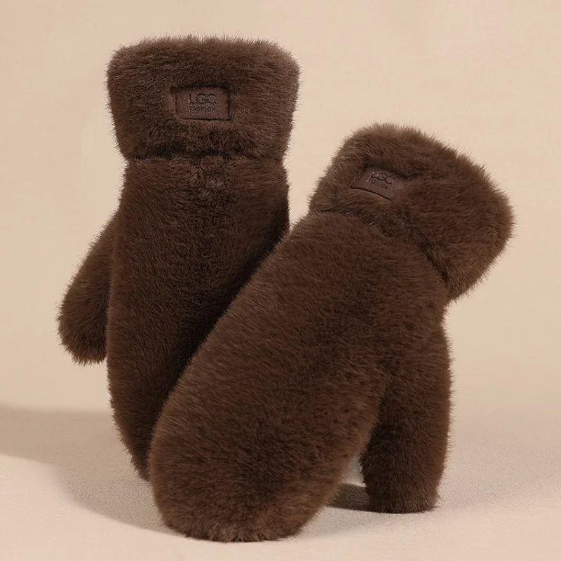 Imitation Rabbit Fur Mittens, Winter Gloves. Windproof Plush Thick, Warm Cashmere Soft Mittens