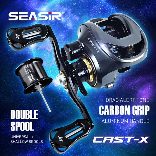 Baitcasting Reel 7.3:1 Gear Ratio Aluminum Double Spool Carbon Grip