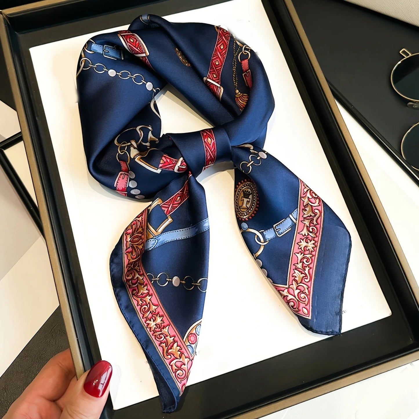 Luxury Brand Women, Men Print Square Scarf. Soft Satin Silk-like, Small Neck Scarf Stylish Casual Headscarf