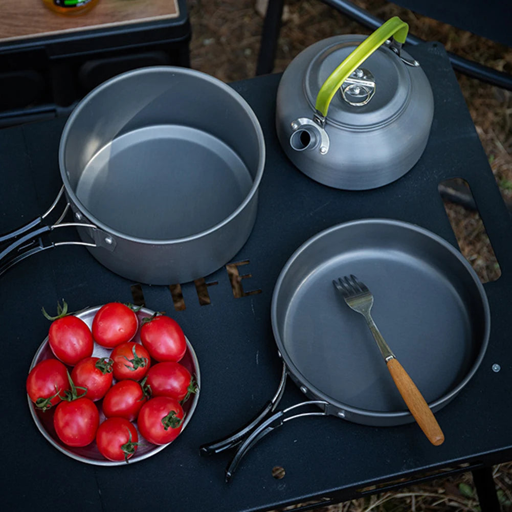 3PCS Camping Cookware Set; Pot, Pan, Kettle Set. Portable Cooker Set with Mesh Bag for Camping Backpacking Outdoor Picnic
