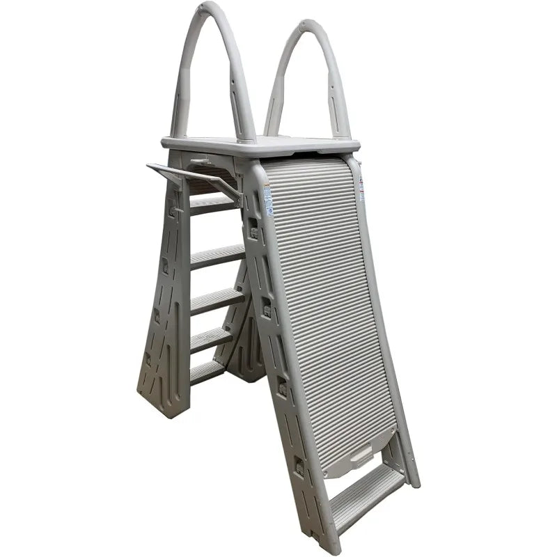 Confer Plastics 7200 Roll Guard 48" to 56" Adjustable A Frame Safety Ladder for Outdoor Patio Swimming Pool Platform Ladder