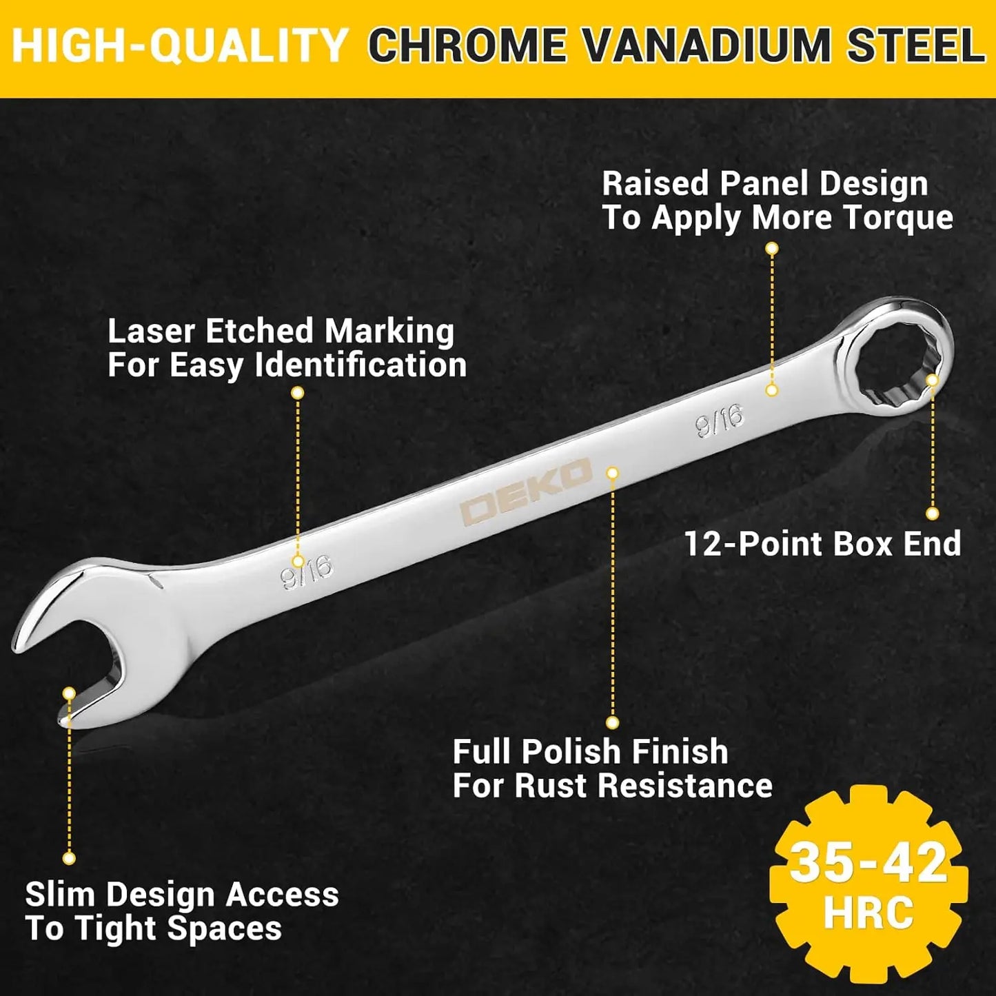 Combination Wrench Set, SAE & Metric,  1/4'' to 1'' & 8-22mm, 12-Point, Chrome Vanadium Steel, with Plastic Tray