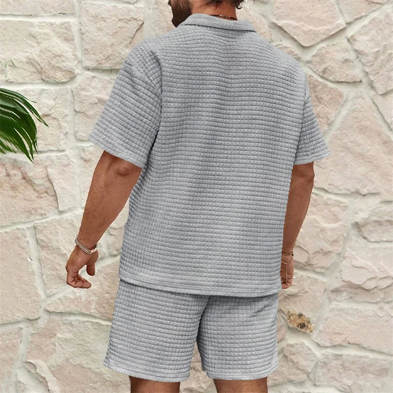 Men s Casual Outfit Short Sleeve Tee with Drawstring Shorts
