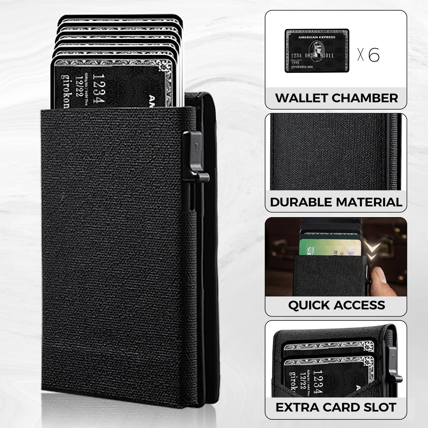 Slim Cardholder for Men, Premium Fabric Wallet with Card Ejector, RFID Blocking Front Pocket Stylish Design