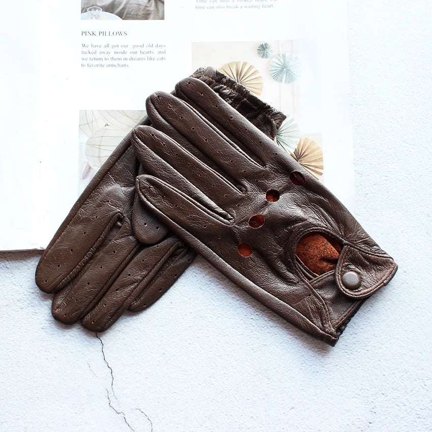 Summer Driving Leather Gloves, Women's Thin Sheepskin Unlined Motorcycle Riding Gloves