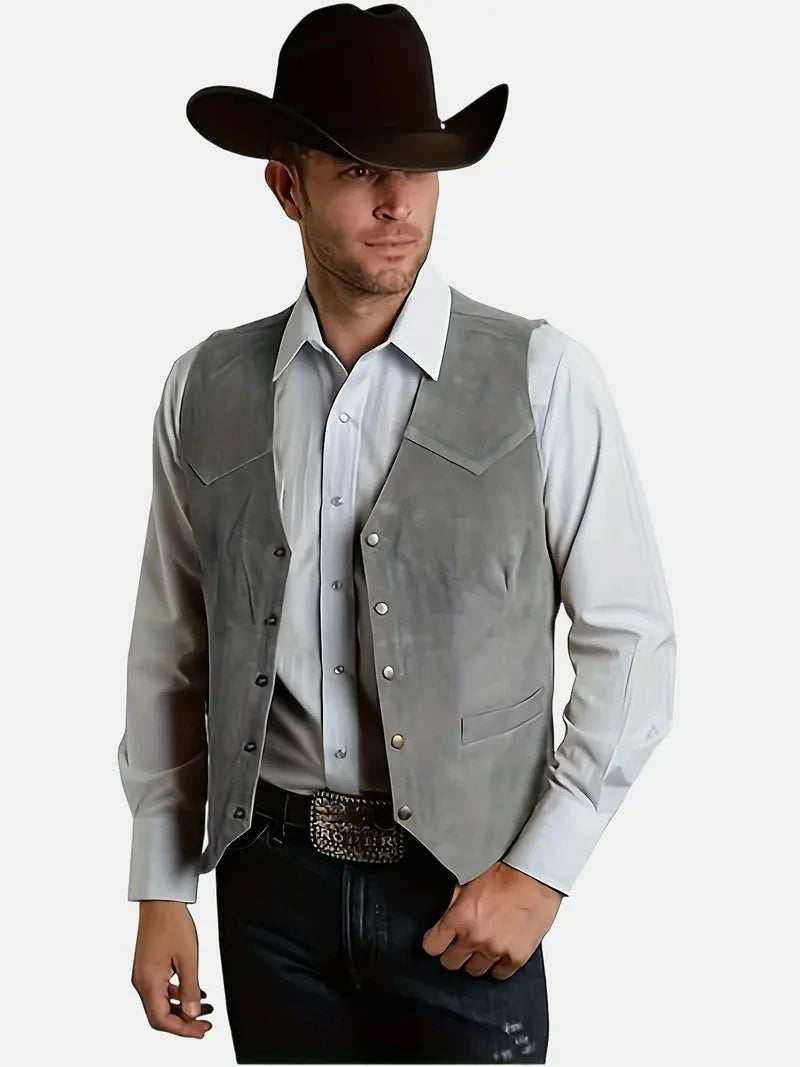 Vintage Suede Leather Men's Vest Slim Fit Sleeveless Jacket V-Neck Regular Fit
