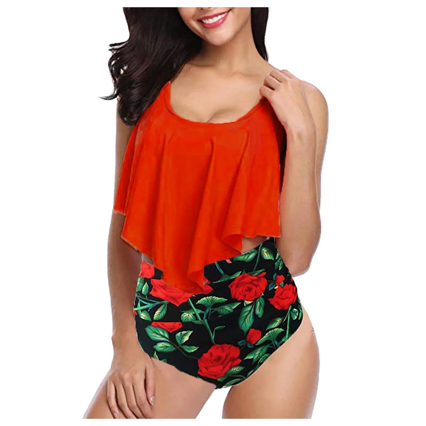 Two Piece Sets Swimwear Ruffles Women Suits Printed Beachwear High Waist Bikini Set Bottoms Push Up Swimsuits
