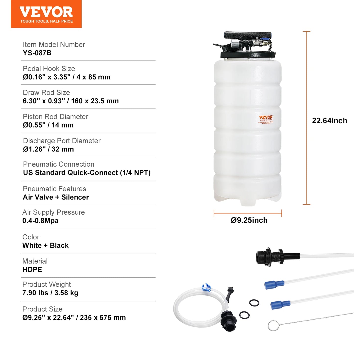 1.75 gallon / 4 gallon Pneumatic Fluid Extractor with Suction Hose Oil / Fuel Changer, for Automotive/Marine/RV Fluids Vacuum Evacuation