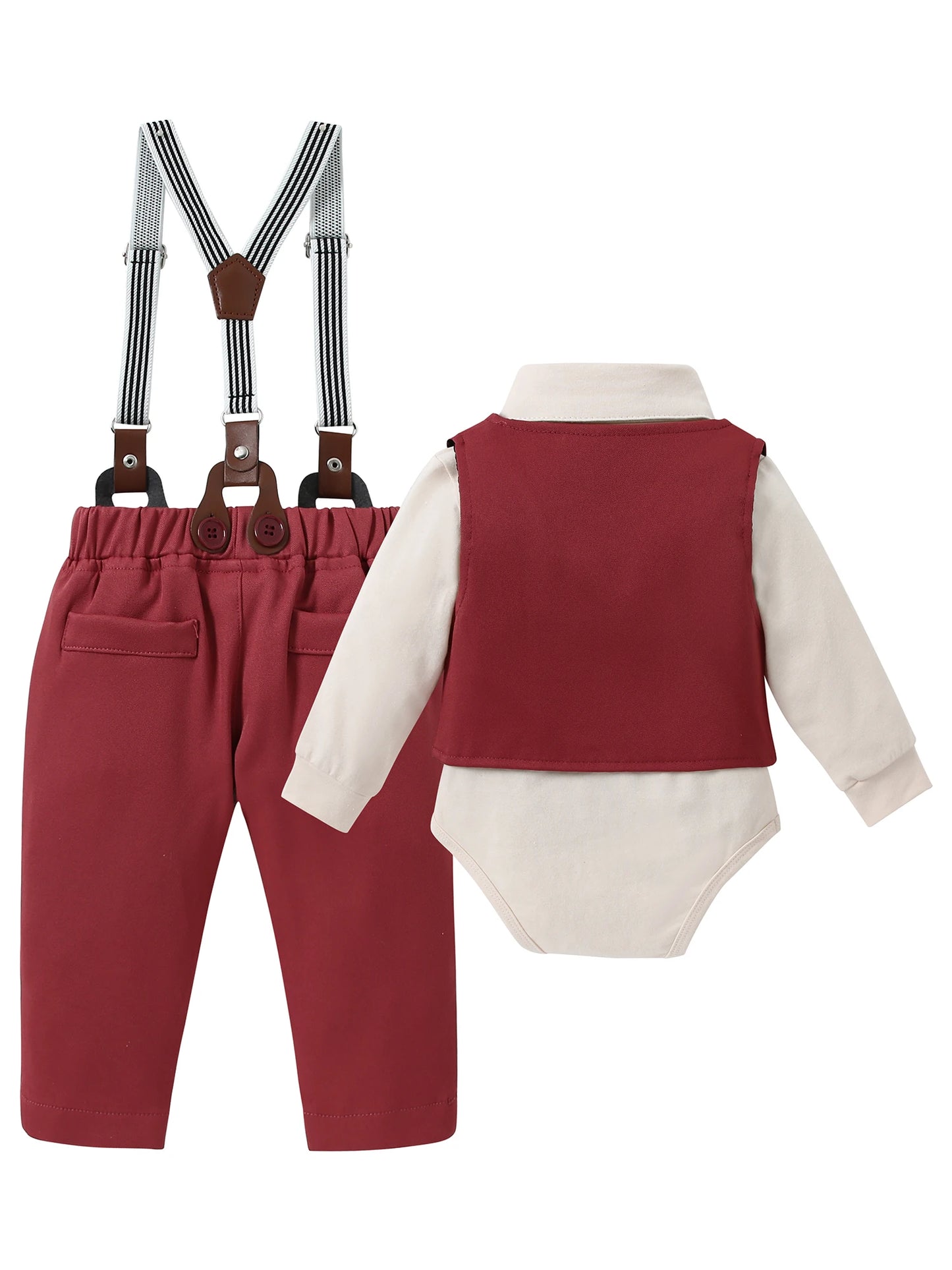 Baby Boy  0-18 Months Infant Boy Gentleman Set, Dress Shirt+Vest+Suspender Pants+Bowtie