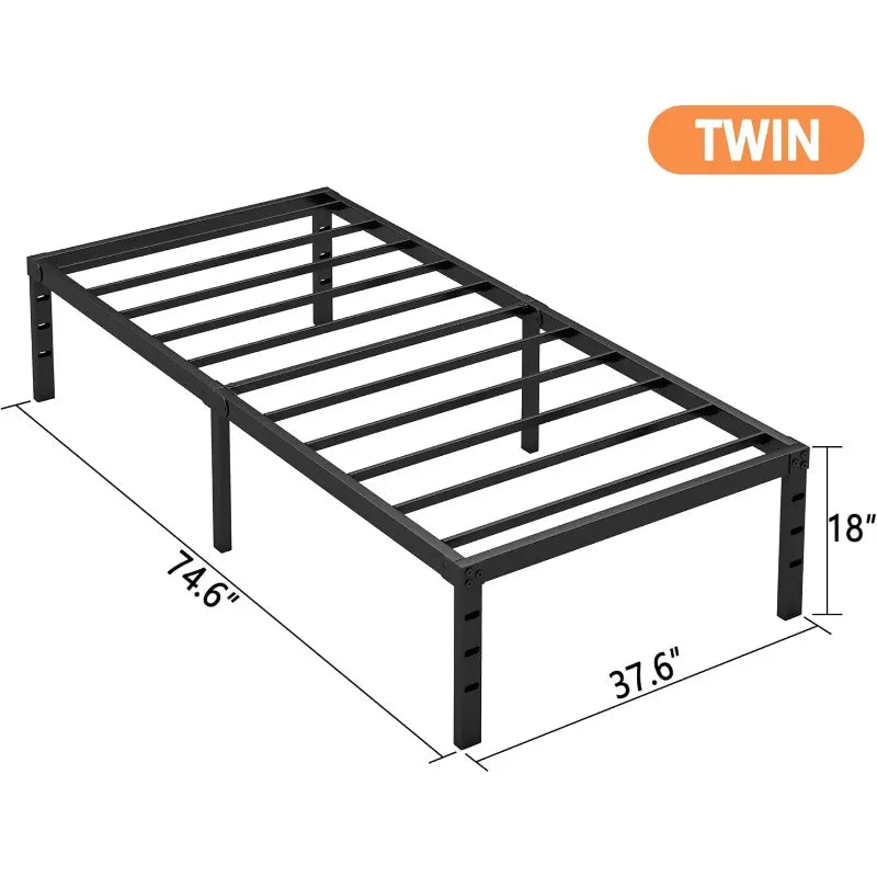 No Box Spring Needed, Heavy Duty Twin Bed Frame - Sturdy Metal Platform Twin Size, 74.6"L x 37.6"W x 18"H