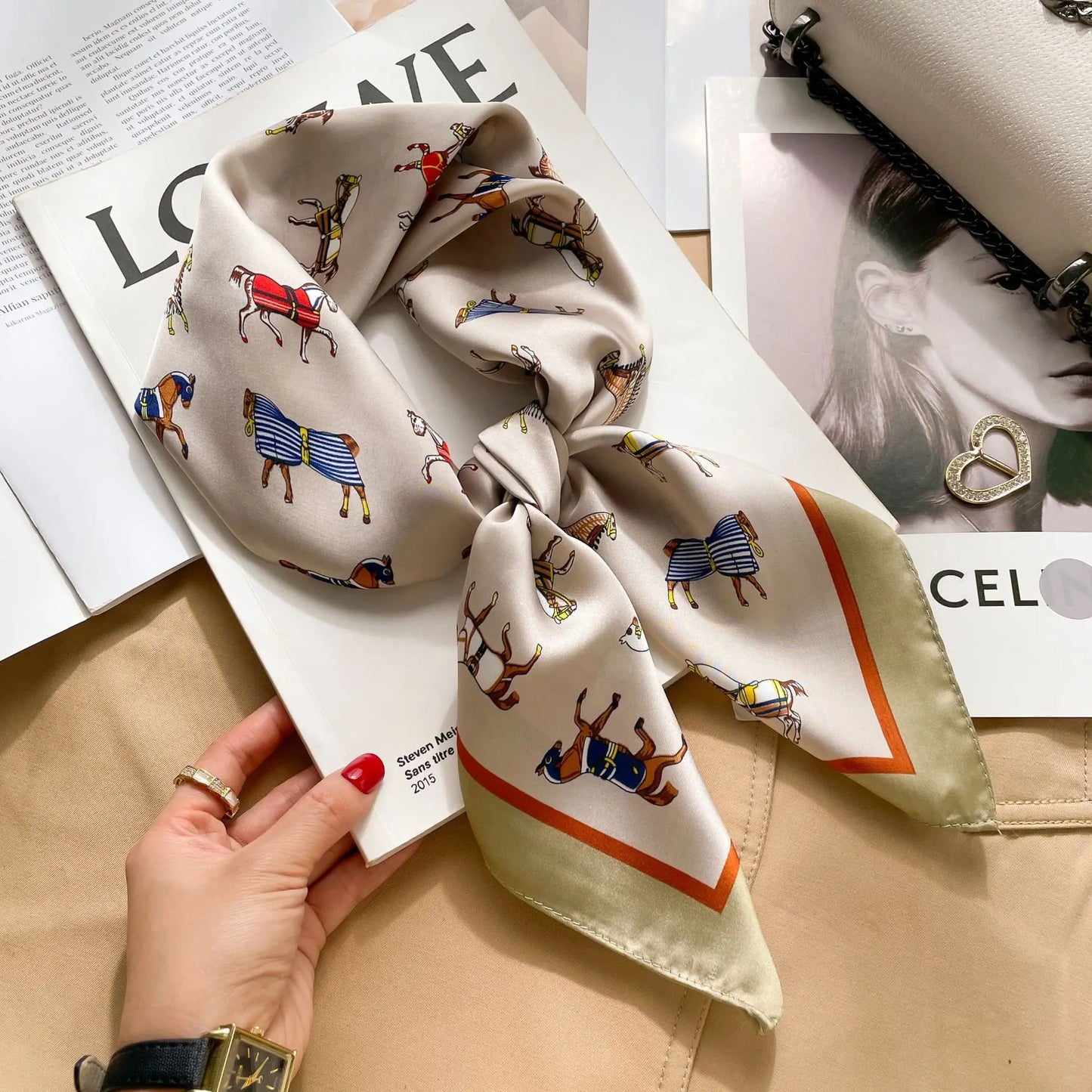 Luxury Brand Women, Men Print Square Scarf. Soft Satin Silk-like, Small Neck Scarf Stylish Casual Headscarf