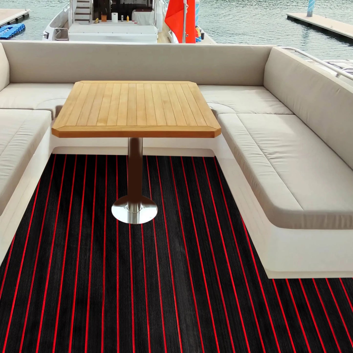 95x35.5in Boat Flooring EVA Foam Decking Sheet Faux Teak Marine Mat Non-Slip Self-Adhesive Flooring