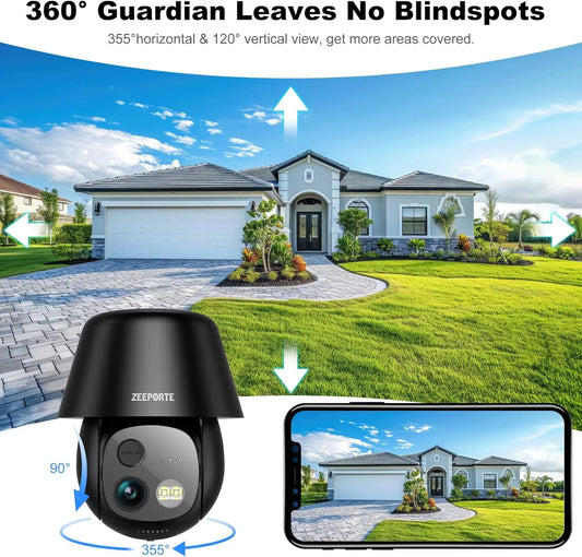 Wireless Outdoor Solar Security Camera with 2K Pan/Tilt, AI Motion Detection, Spotlight, Two-Way Audio, and IP65 Waterproof
