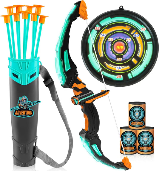 Kids Bow and Arrow Set, LED Light Up Archery Toy With 9 Suction Cup Arrows. Target for Kid Ages 6-12 Outdoor Play Gift