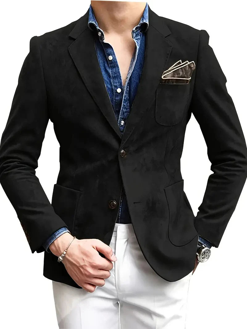 Men's Slim Fit Faux Suedette Blazer with Lapel Collar Long Sleeve