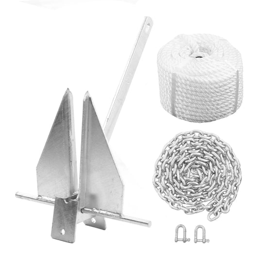 13lb Ship Anchor Kit Carbon Steel Heavy Duty Fluke Style Boat Anchor with Nylon Rope