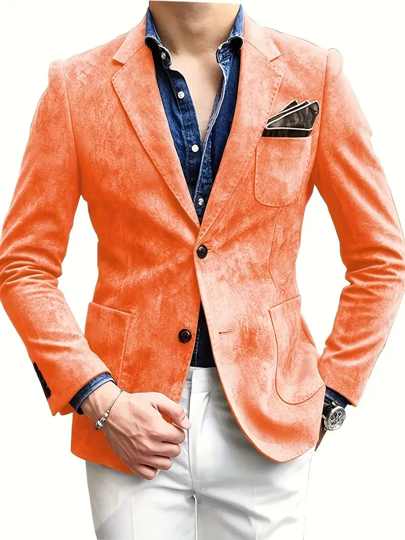 Men's Slim Fit Faux Suedette Blazer with Lapel Collar Long Sleeve