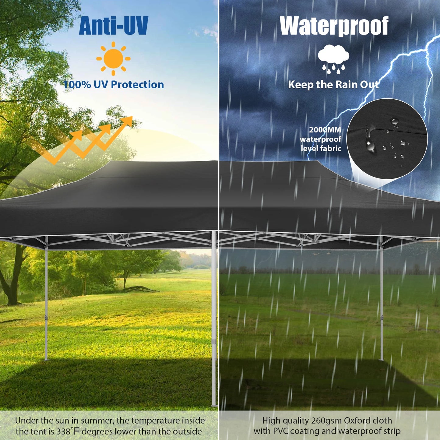 10x20 Heavy Duty Pop Up Canopy Tent, Roller Bag, Waterproof