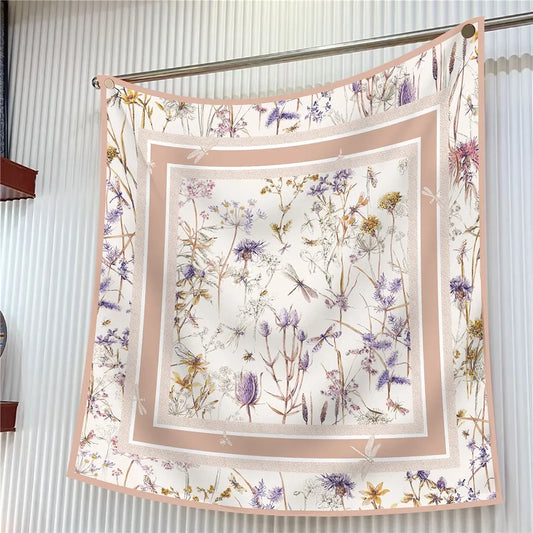 Square Scarf Women Fashion Floral Twill Silk Head Scarf For Lady