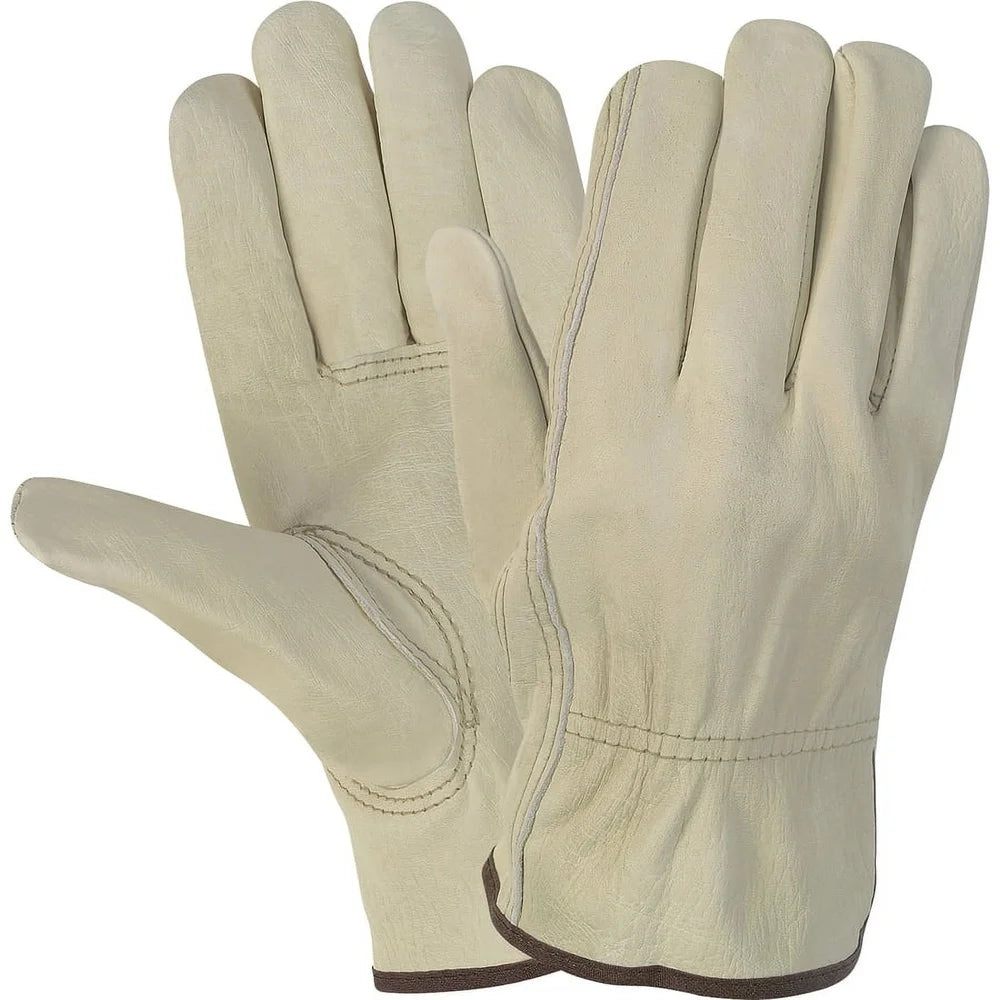 Durable Cowhide Leather Work Gloves 2 Pair Flexible Keystone Thumb Unisex Medium Size