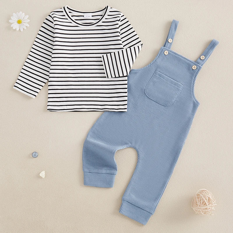Boys 2-Piece Set Striped Long Sleeve with Suspender Pants