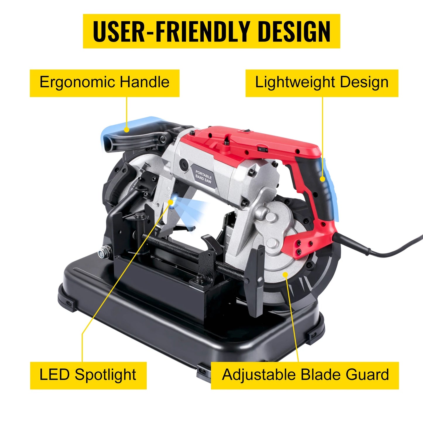 Portable Band Saw, 5Inch Cutting Capacity. Cordless Variable Speed 10Amp Motor, Deep Cut Bandsaw for Metal Wood Pipes Rebar