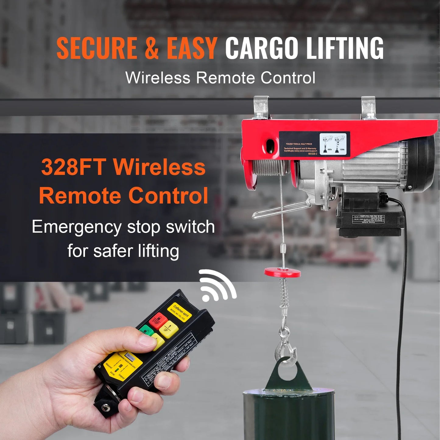 880/1320/1760/2200 Pound Electric Hoist Lifting Crane. Cable Hoist Winch for Boat, Car, Garage. With Wired Remote Control Lifter