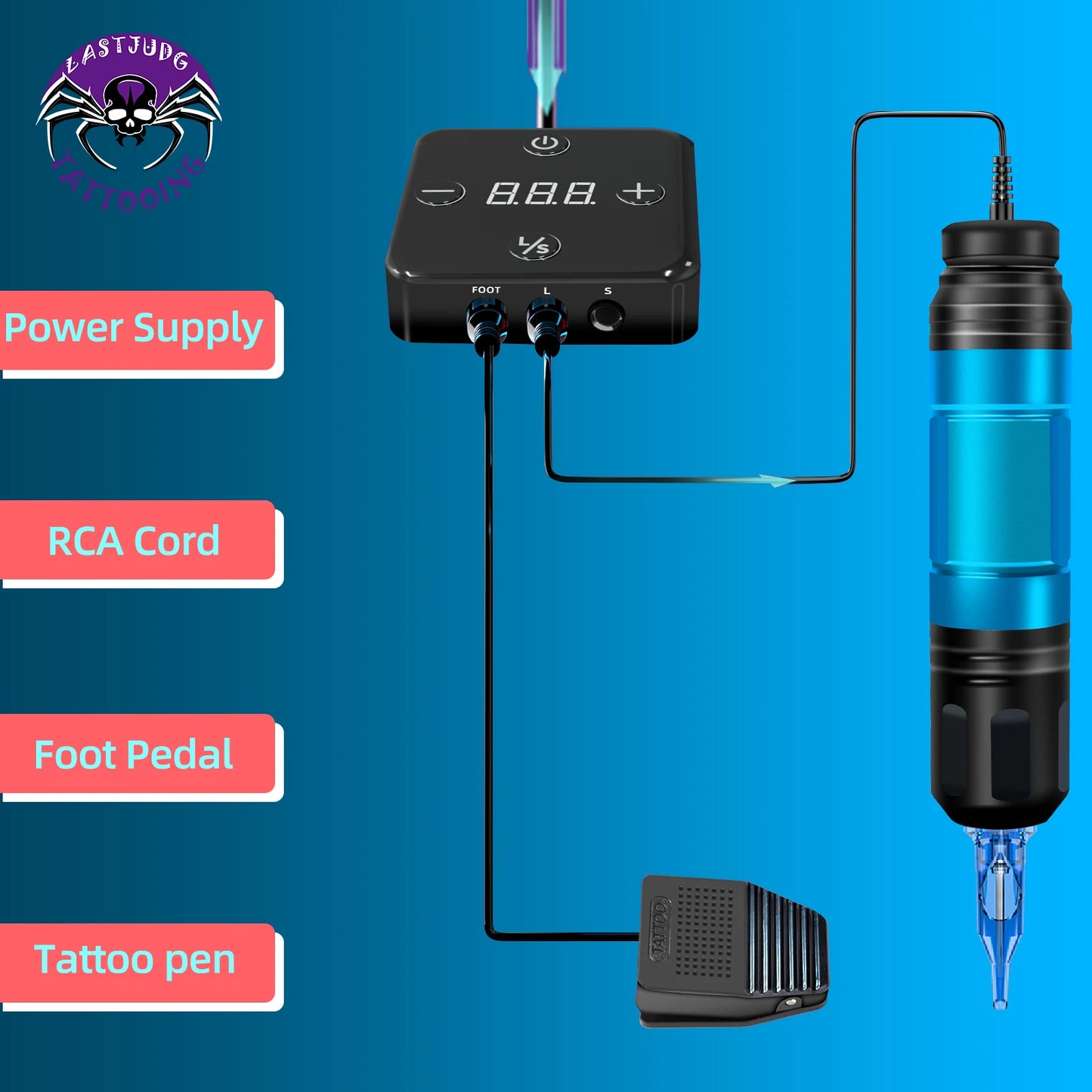 High Quality Tattoo Kit 20Pcs Tattoo Needles, Tattoo Pen,  Tattoo Power Supply Machine Kit