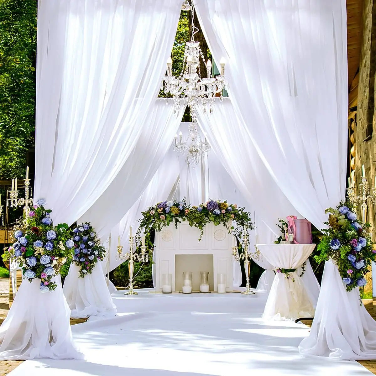 6 Panels 5ft x 8ft White Backdrop Curtain for Wedding Decor, Holiday Party -
