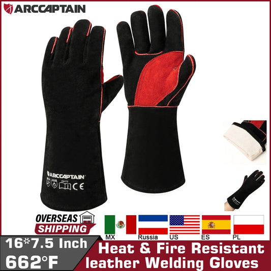 Cowskin Leather Barbecue Grill glove, Heat Resistant Long Sleeve