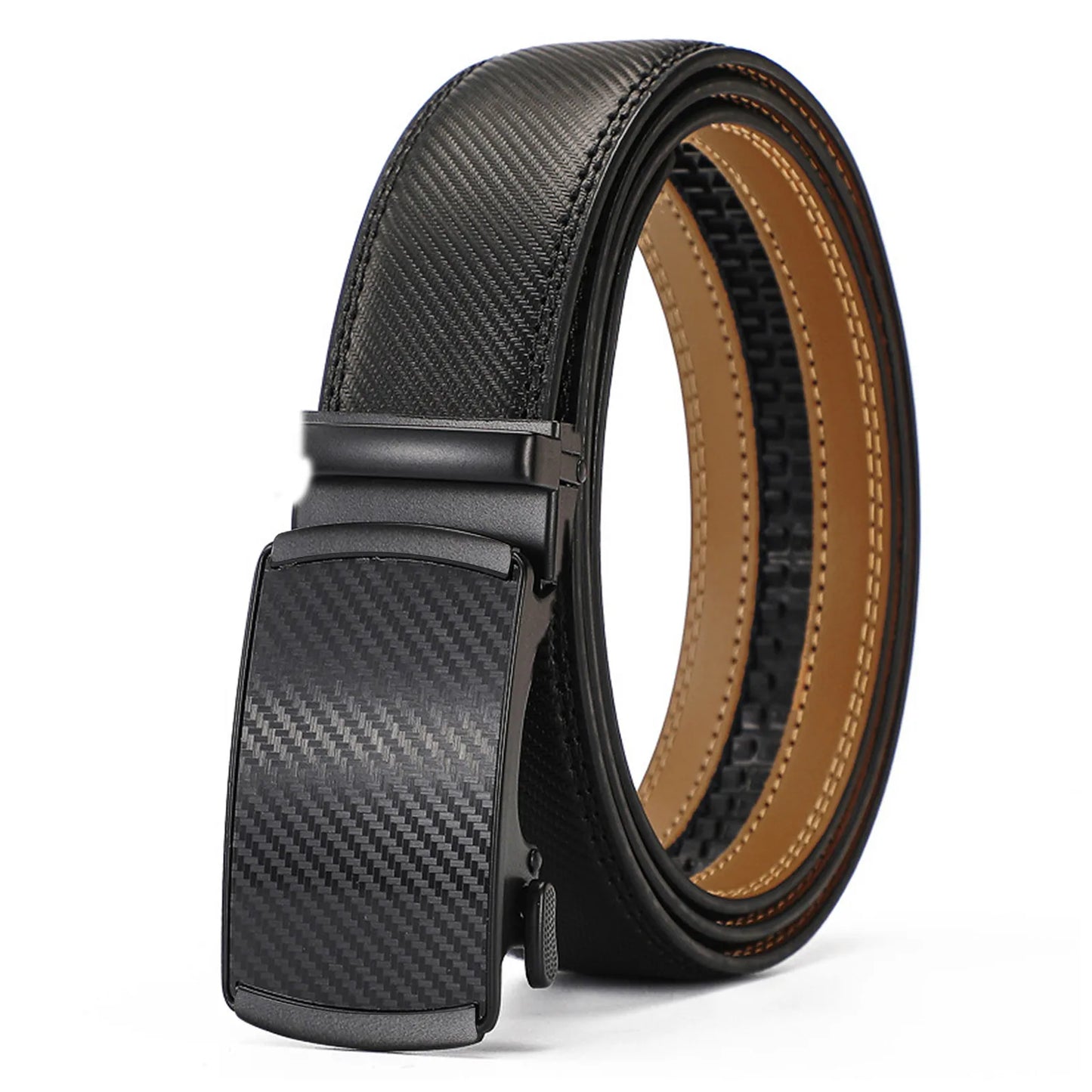 3.5cm Width High Quality Second Layer Cow Leather Belt For Men, Metal Automatic Buckle Ratchet Black Brown