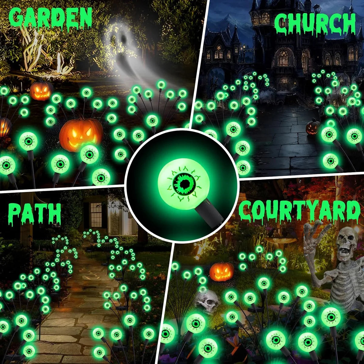 2/4/6 Pcs Solar Powered Eyeball Lights, Fluorescent Halloween Outdoor Decor for Scary Yard Atmosphere