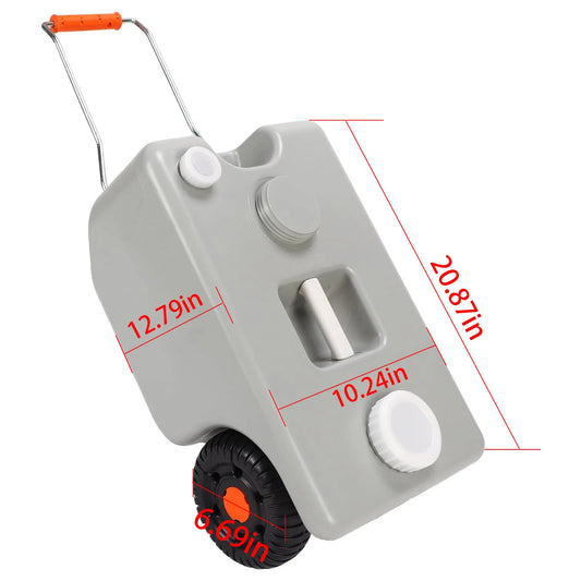 Portable RV Water Tank with Wheels, Quick Drain/Fill, Foldable Handle for Camping, Trailers and Caravans - Available in 3 Sizes.