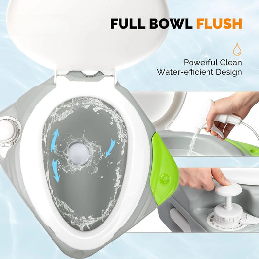 Portable 5.8 Gallon Camping Toilet with Hand Spray, Large Capacity Tank for Camping, Boating