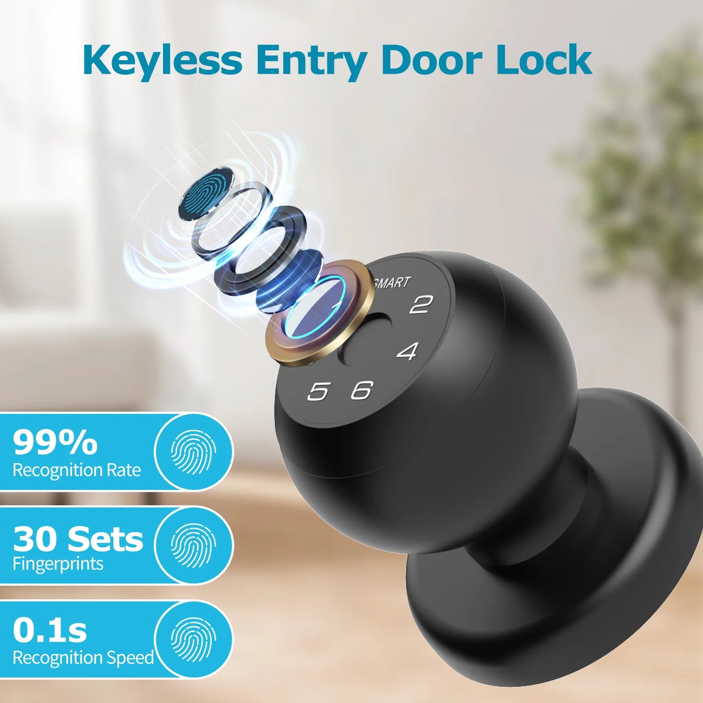 Smart Lock Fingerprint Door Lock, App Control Passcode, Unlock Electronic Touchscreen Keypad, Indoor