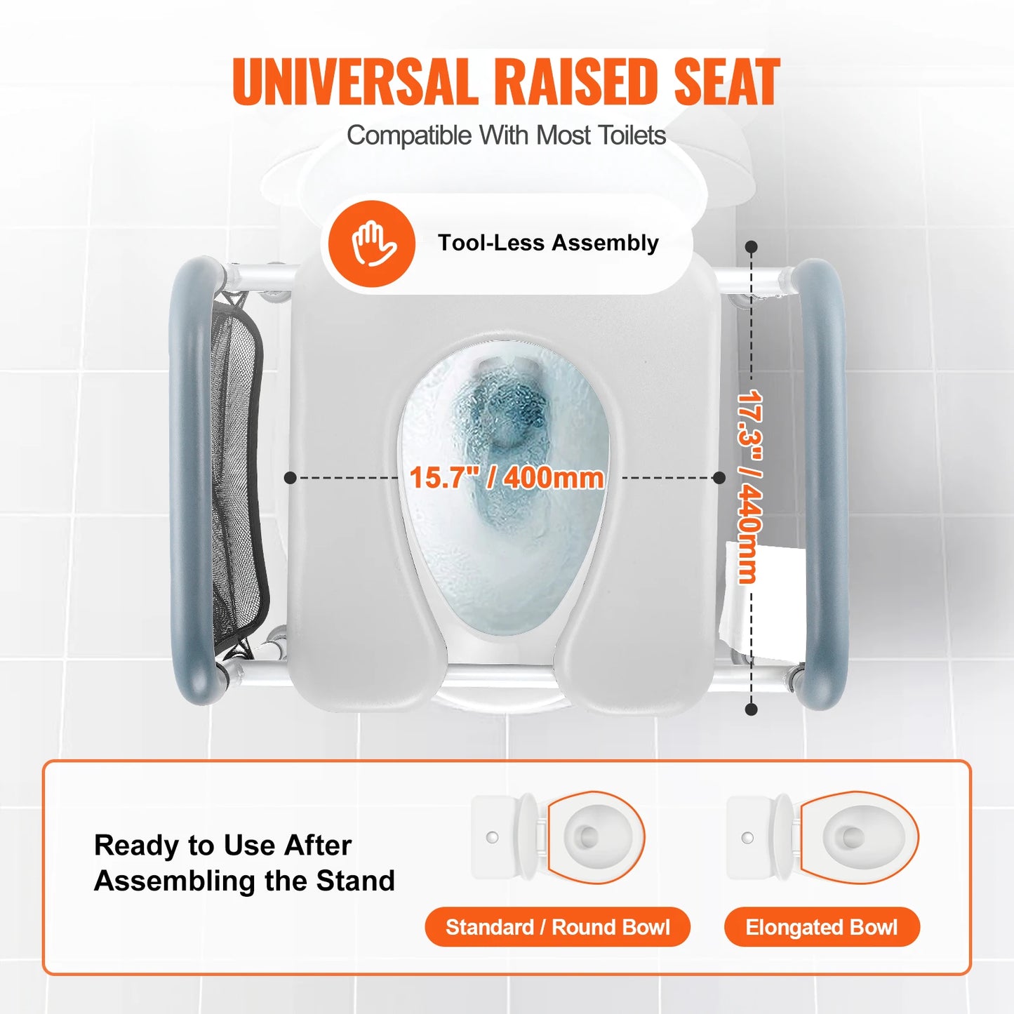 Raised Toilet Seat, 7-Position Height Adjustment 19.3" - 25.2" 350lbs Weight Capacity with Comfort Padded Aluminum Frame
