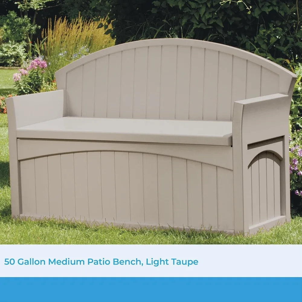 50 Gallon Patio Bench with Storage - Decorative Resin Outdoor Patio Bench for Deck, Patio, Garden, Backyard