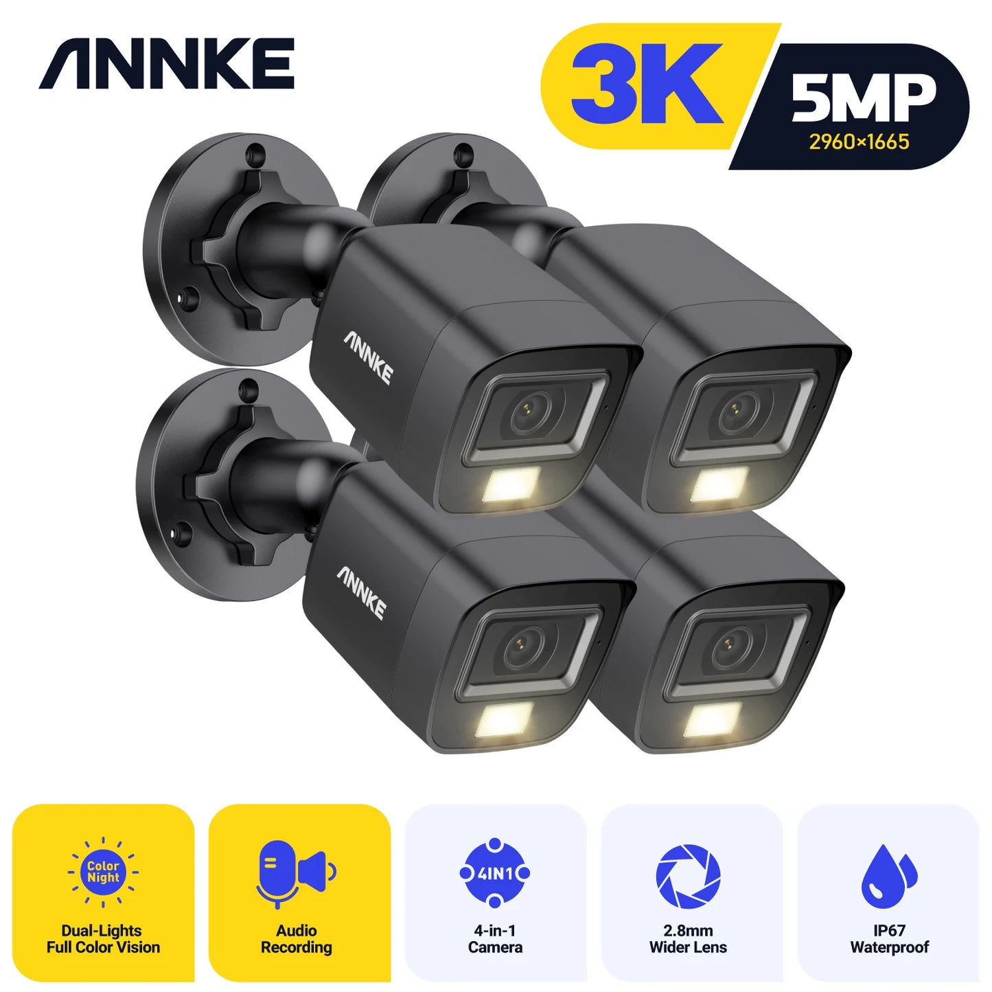 4Pcs 5MP  Cameras IP67 Waterproof Video Surveillance Outdoor Dome Camera