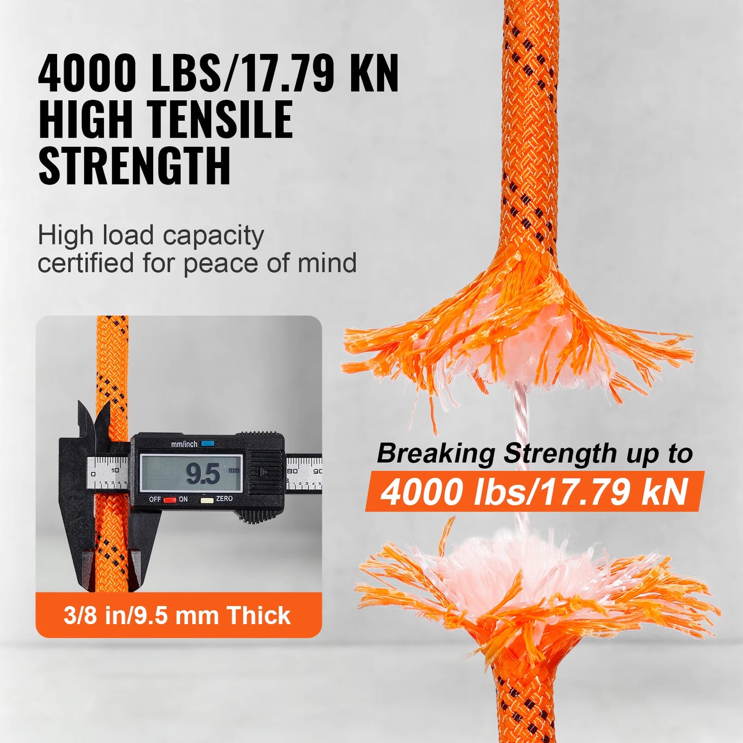 120ft Dual-Weave Polyester Cord 3/8, 1/2in, 48-Strand Multi-Use Rope for Arborist Activities Outdoor Adventures Versatile