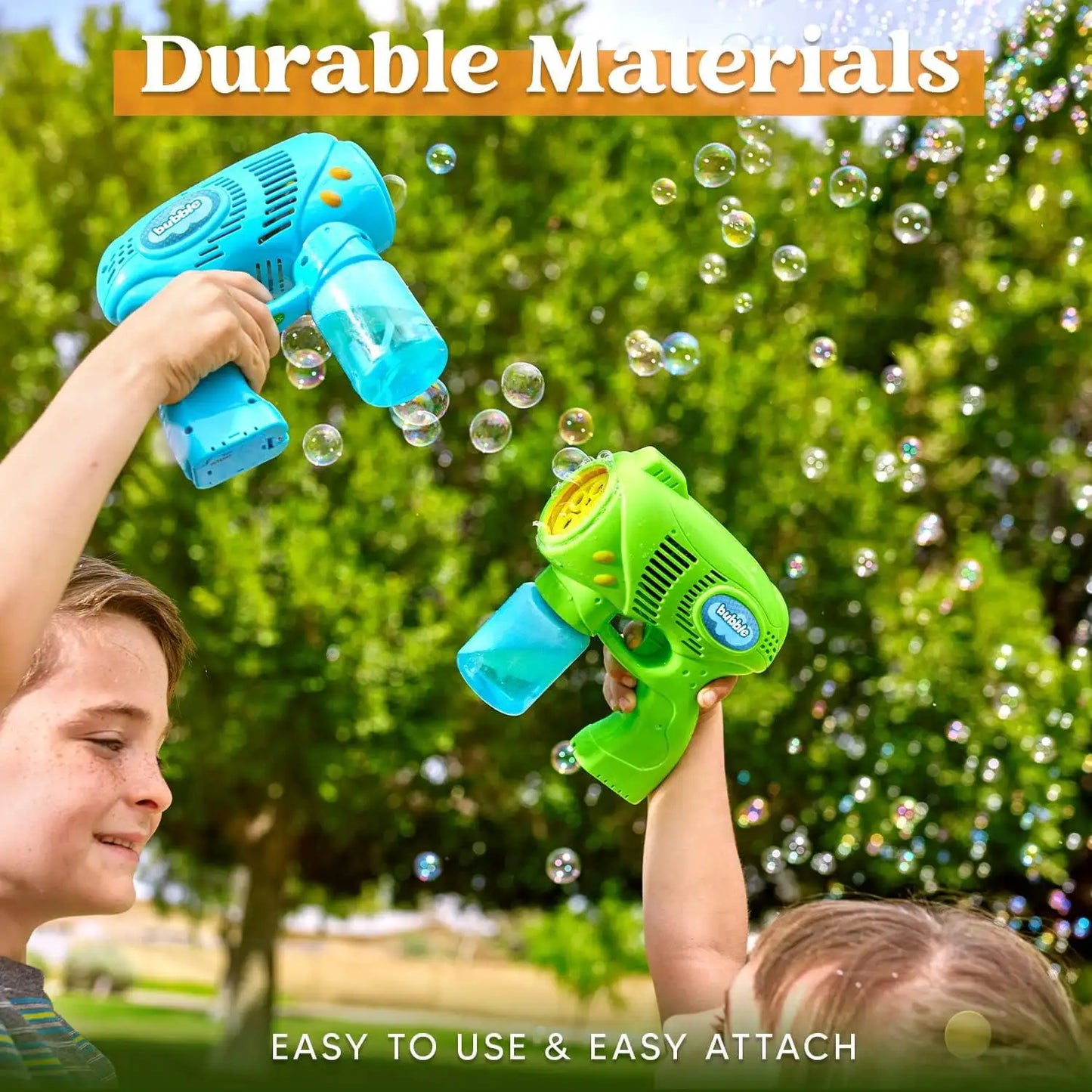 2 pack Bubble Gun with 10 oz Bubble Refill Solution. Bubble Maker, Blower Toy for Kids Outdoor Play