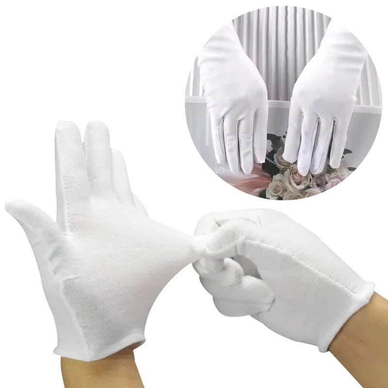 Men's and Women's Etiquette White Cotton Gloves. Waiter, Driver, Jewelry Worker Finger Gloves