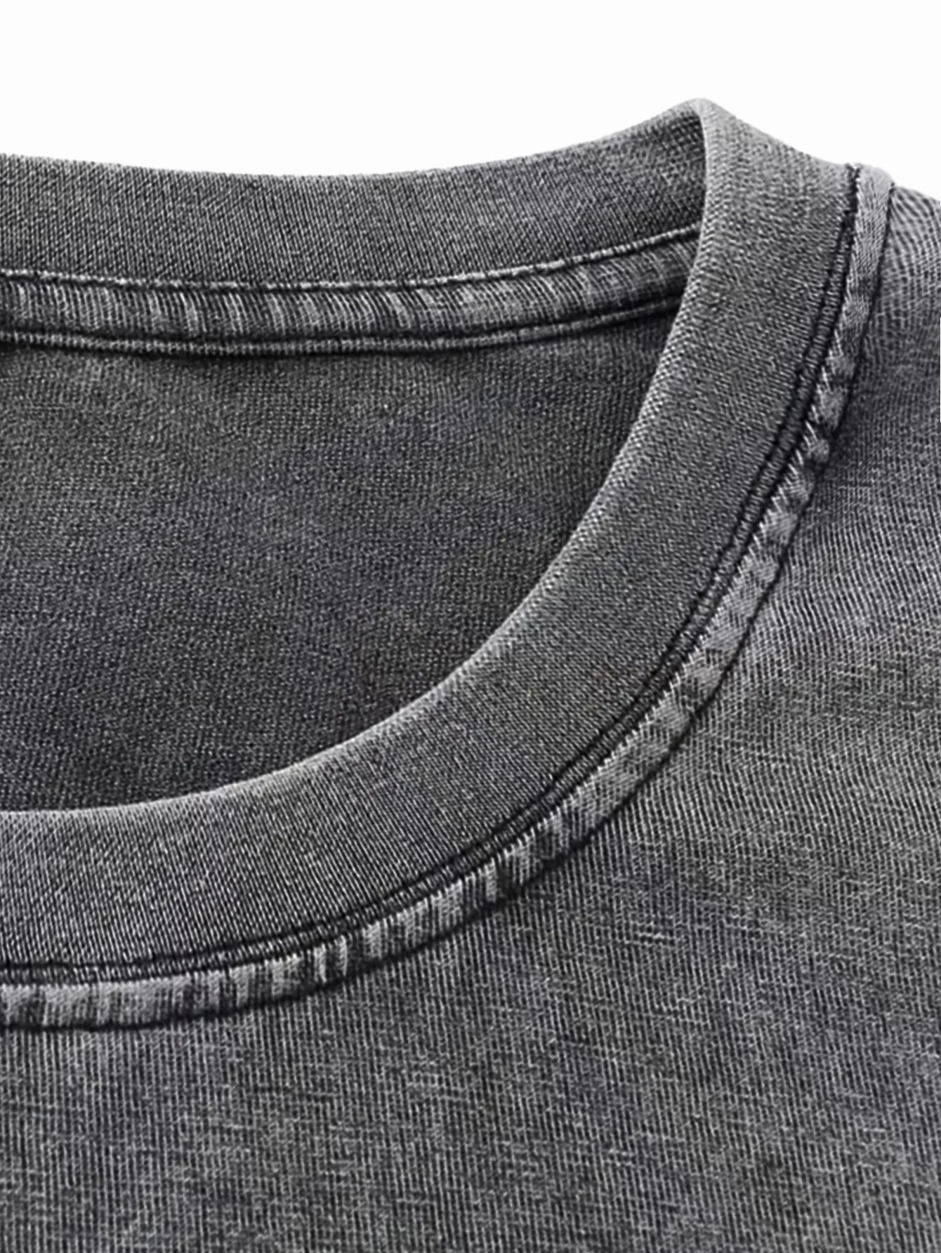 2 men's retro washed pure cotton round neck T-shirts summer casual solid color tops suitable for home and outdoor wear