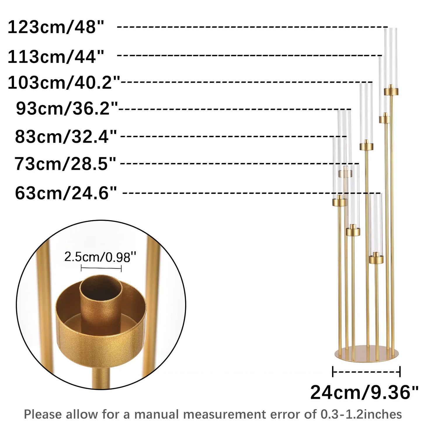 4 Sets, 7 Arms Floor Candelabra Wedding Centerpieces. Gold 48" Tall Metal Candlestick Holders with Acrylic Removable Lampshade