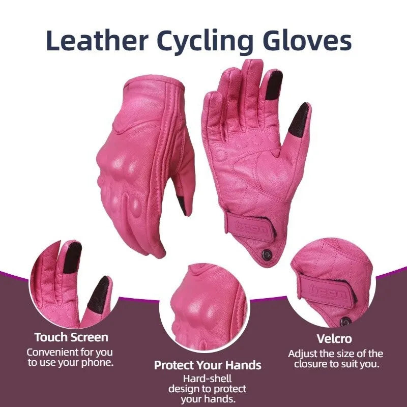 Women Pink Goatskin Leather Work, Riding Gloves
