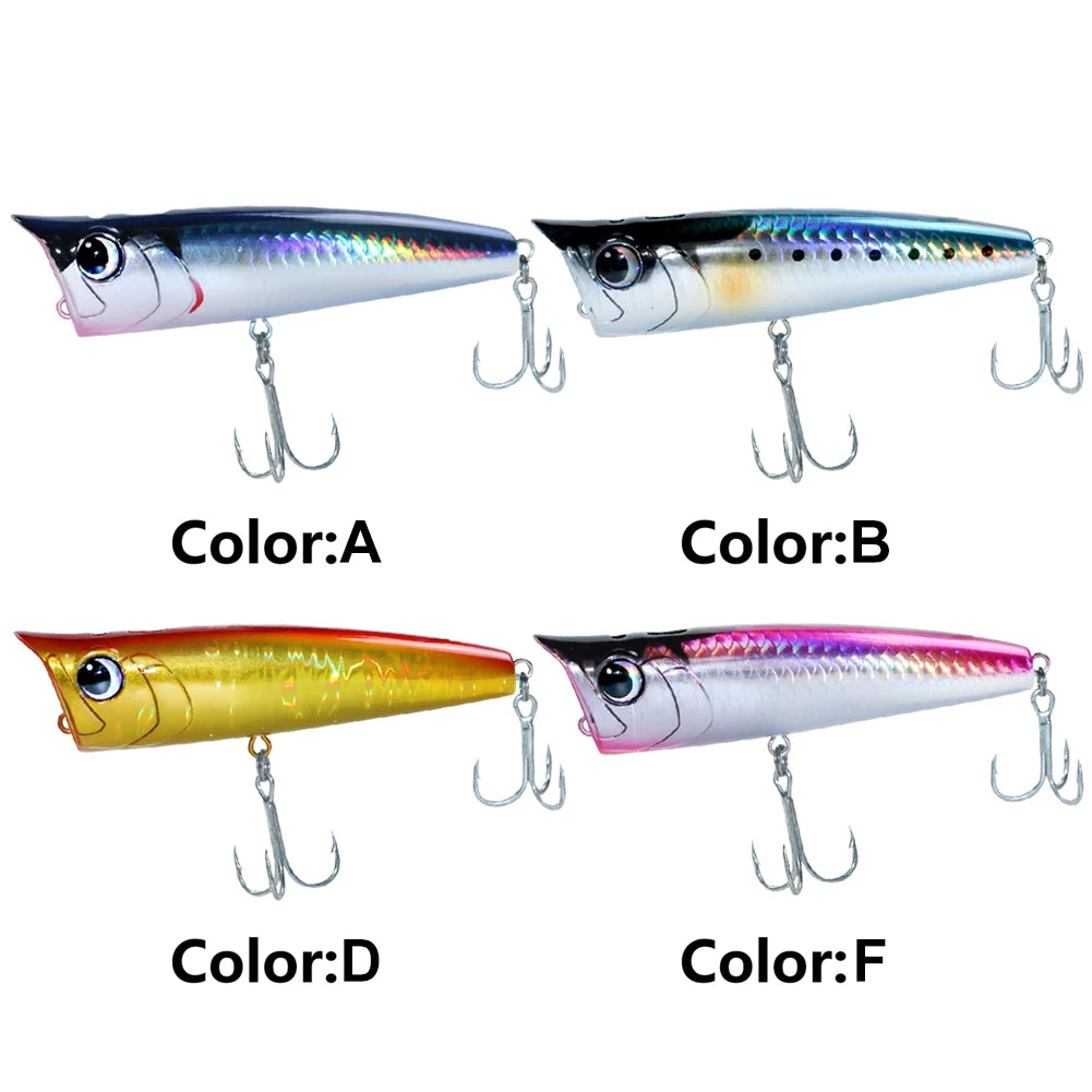Popper Fishing Lure with Hook, Floating Fishing Lure 3D Eyes Artificial Wobbler Swimbait for Freshwater Saltwater Surface Fishing