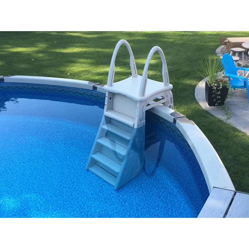 Confer Plastics 7200 Roll Guard 48" to 56" Adjustable A Frame Safety Ladder for Outdoor Patio Swimming Pool Platform Ladder