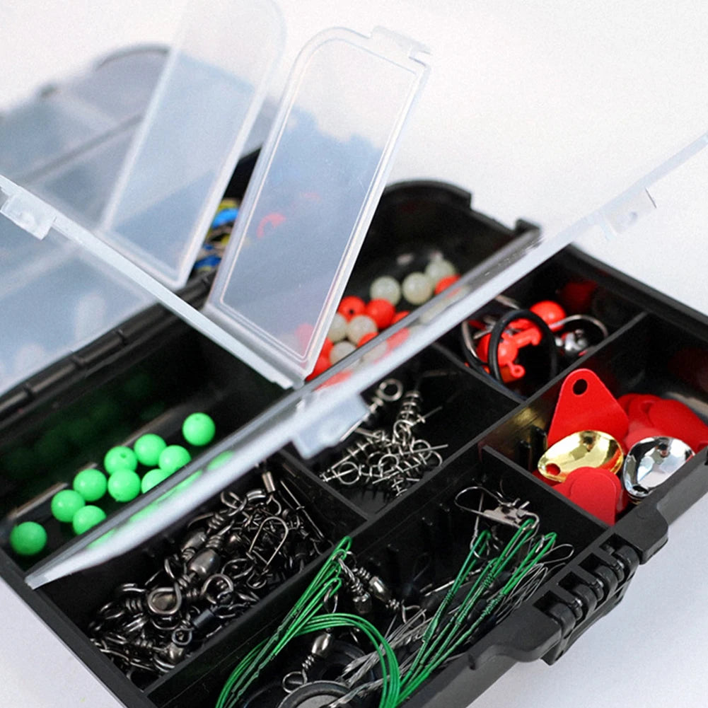 187pcs Fishing Set with Fishing Hooks Sinker Weights Swivels Snaps Fishing Accessories Kit Bass Trout Carp Fishing Accessories