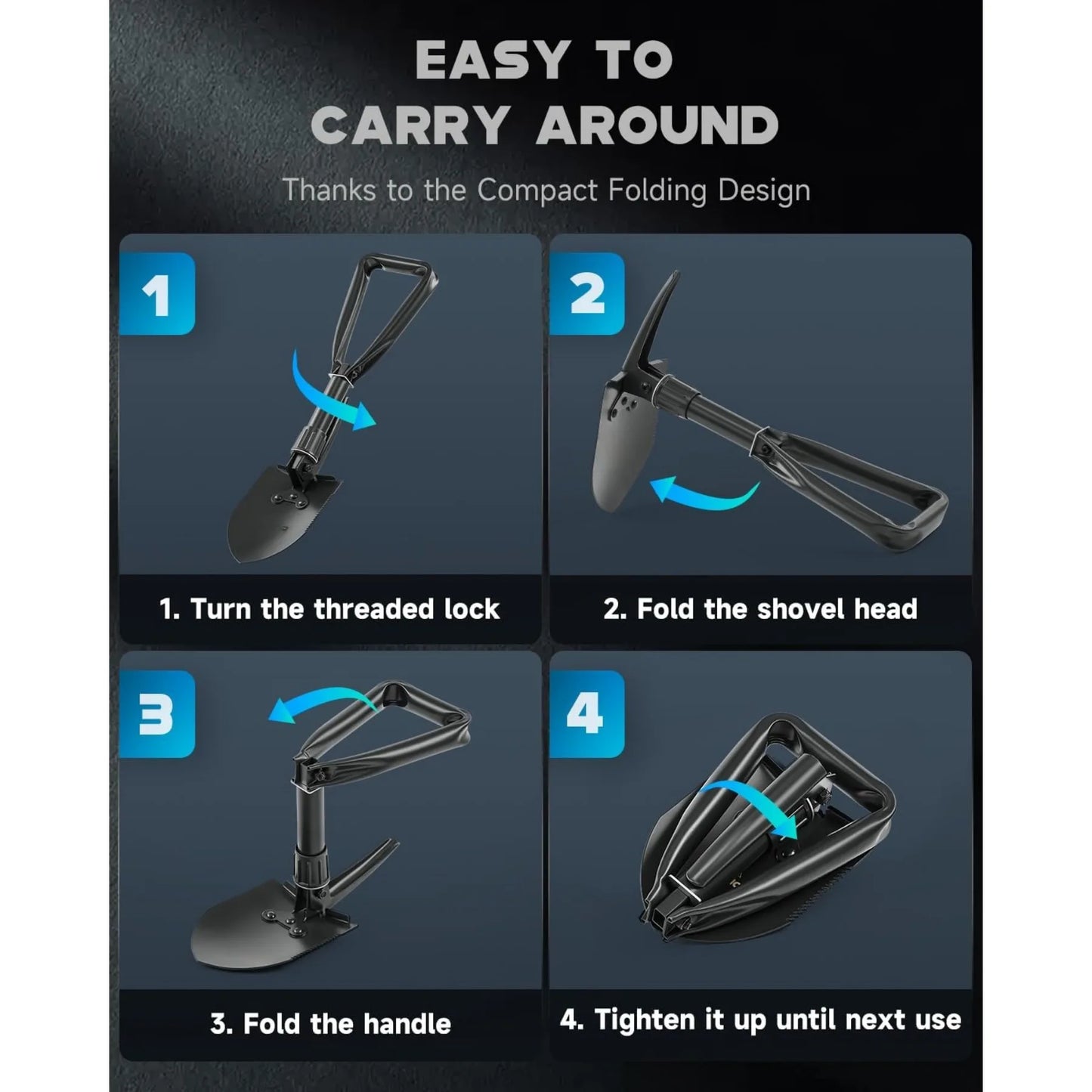 Mini Folding Shovel High Carbon Steel, Portable Lightweight Outdoor Tactical Survival, Foldable Entrenching Tool